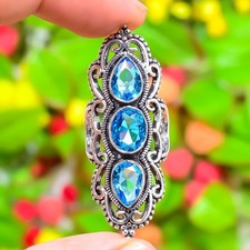 Swiss Blue Topaz Gemstone 925 Sterling Silver Gift Jewelry Ring Size 7 t747