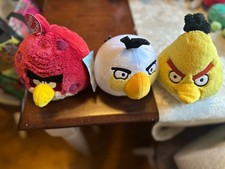 3 Angry Birds Plush Stuffed Animal Bundle Lot Red White Yellow