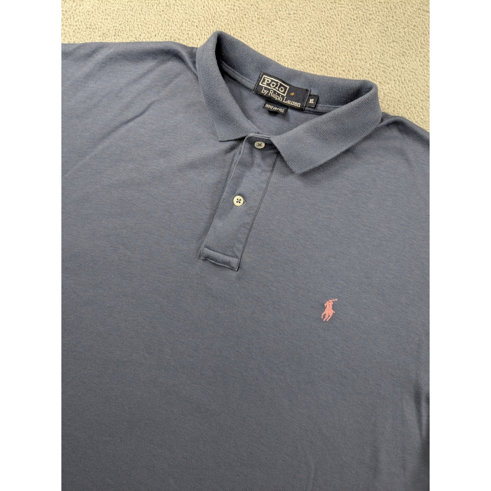 Vintage Polo Ralph Lauren Mens XL Blue Cotton Polo Shirt Made in USA Pony Logo