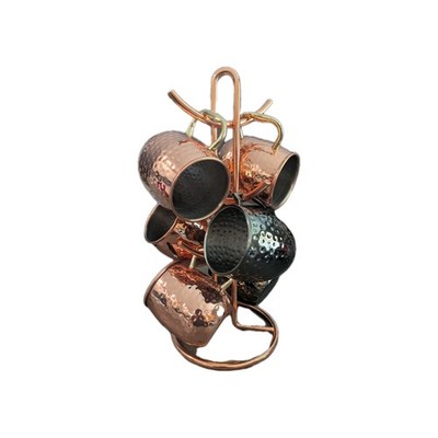 Lot of 4 Copper Moscow Mule Hammered Style And Three Stainless Steel W/ Stand