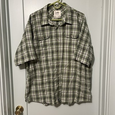 Lee Dungarees Men s Size XXL Green Plaid Button Down Short Sleeve Shirt 2XL