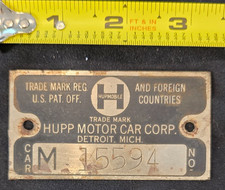 Hupp Motors Car Corp. Hupmobile 1929 Model M Series Data Plate