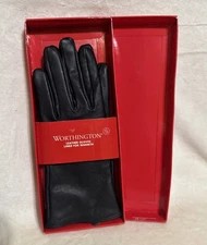 Worthington Black Leather Gloves Women’s Lined Dress Gloves Sz S Classic Style