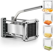 Professional Stainless Steel Potato Cutter with 1/2", 1/4", 3/8" & Wedge Blades