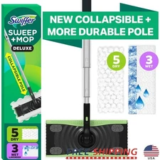 2-in-1 Floor Cleaning Kit Mop Sweeper Heavy Duty Cloths Compact Storage New