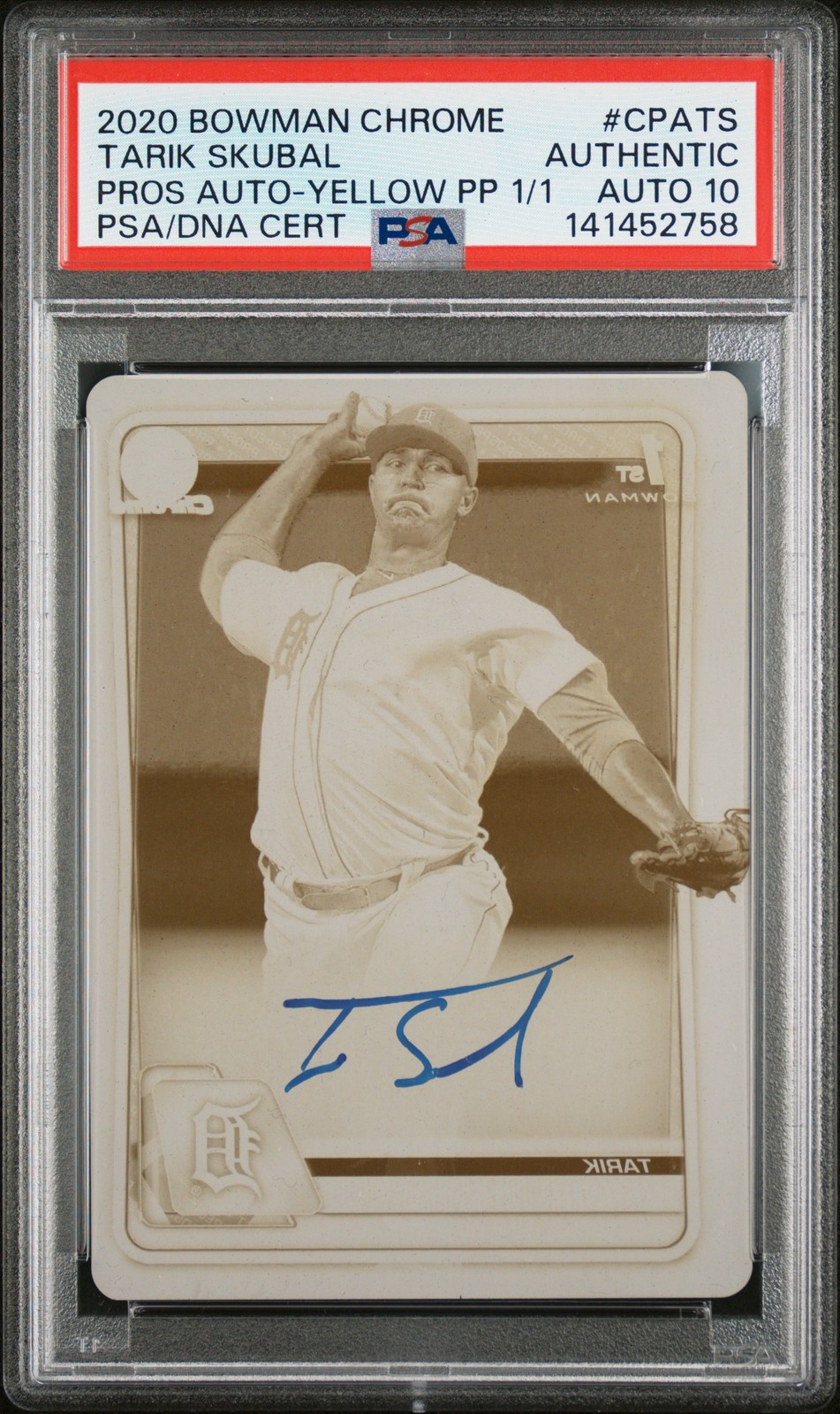 2020 BOWMAN CHROME PRSPCT AUTOS #CPATS TARIK SKUBAL 1/1 PSA AUTHENTIC AUTO 10