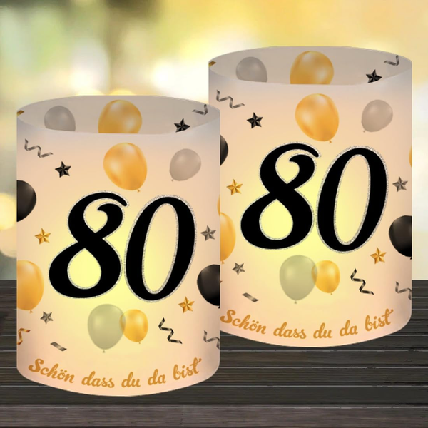 12 Windlicht Tischdeko 80 Geburtstag, Deko 80 Geburtstag Frau Mann, Happy Birthd-image