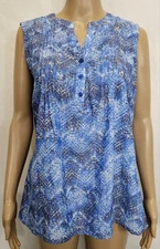 NOTATIONS Blouse Size Medium Blue Chevron Pattern Pintucked Rayon Blend Top