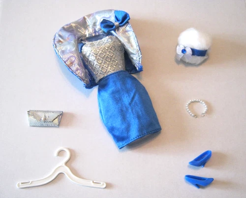 BARBIE FASHION CLOTHES ~ BLUE/SILVER SATIN 3PC SUIT OUTFIT w/ACCESSORIES SET