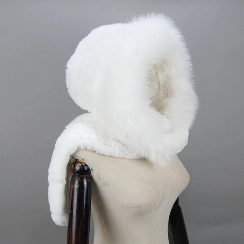 Neu Damen 100% Rex Kaninchenfell Mütze Russische Mütze Uschanka Fuchspelzkragen Schals - Bild 6 von 18