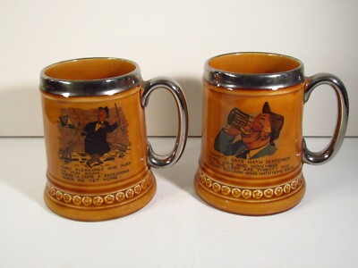 TWO LORD NELSON POTTERY ENGLAND MUGS - CARTOON CHARACTERS / WHIMSICAL PHRASES