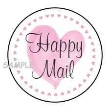 30 HAPPY MAIL PINK HEART ENVELOPE SEALS LABELS STICKERS 1.5" ROUND GIFTS