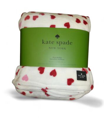 Kate Spade Queen Blanket Soft Plush Fleece Blanket Hearts Red Pink Oversized