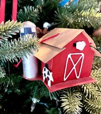 Metal Red Barn Christmas Tree Ornament