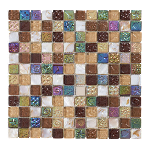 Brown Mother Of Pearl Sell Iridescent Glass Mosaic Tile Kitchen Bath Backsplash - Picture 1 of 21