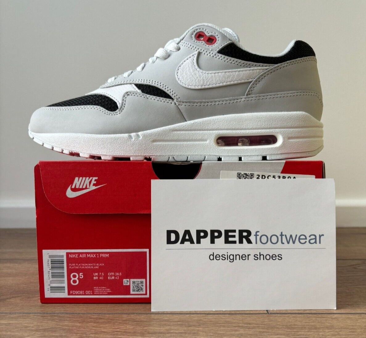 Platinum White Air Max One Nike Mens Air Max PRM Urawa, Size UK