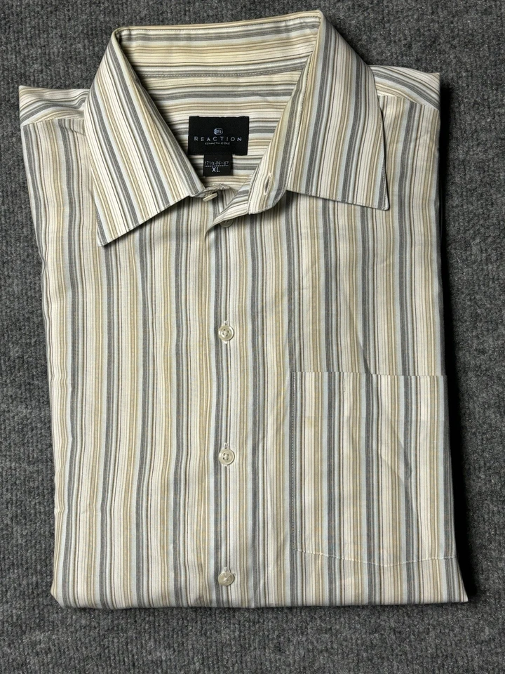 Kenneth Cole Reaction Shirt Mens XL 17.5 36-37 Brown Striped Button Up - Image 2 of 4