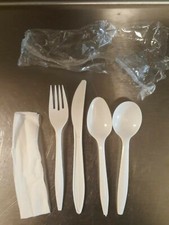 Plastic Cutlery Individually White Wrapped Set 100 w/ Napkin Medium weight NWT