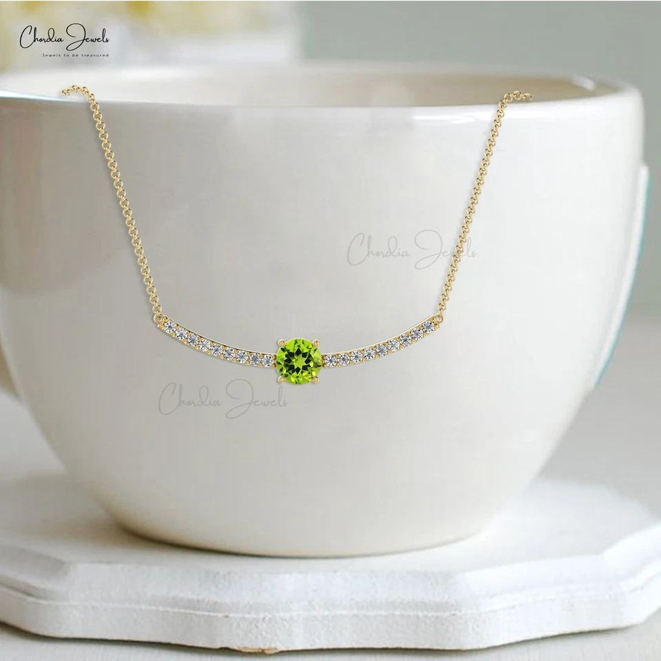 Collar de cierre de resorte de diamantes de peridoto natural de 5 mm de oro macizo de 14 k de regalo Foto 4 de 4