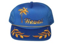 Vtg Blue Hawaii Trucker Hat Cap Mesh Foam Rope Gold Leaf Scrambled Egg Snapback