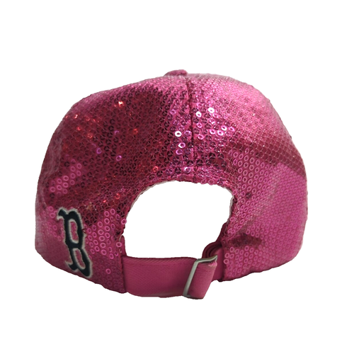 Pink Sequin Baseball Cap w/ Black Boston Red Sox Logo, Kids Size Adjustable - Picture 3 of 7
