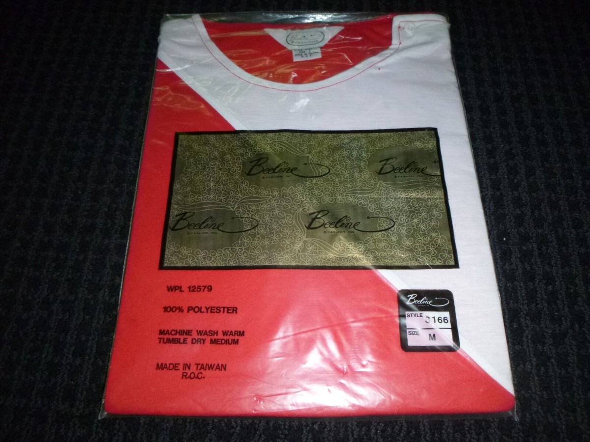 NOS Vtg 80s Beeline Fashions T shirt Top RED White Diagonal