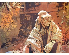 Quadro acquerello colorato uomo quechua Valle Sacra Perù viaggio (originale)