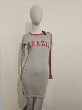 PLT pretty little thing grey marl Brazil slogan print contrast long sleeve dress
