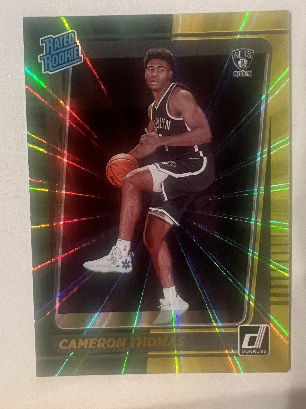 2021-22 Donruss #203 Cameron Thomas Holo Green and Yellow Laser RC Nets
