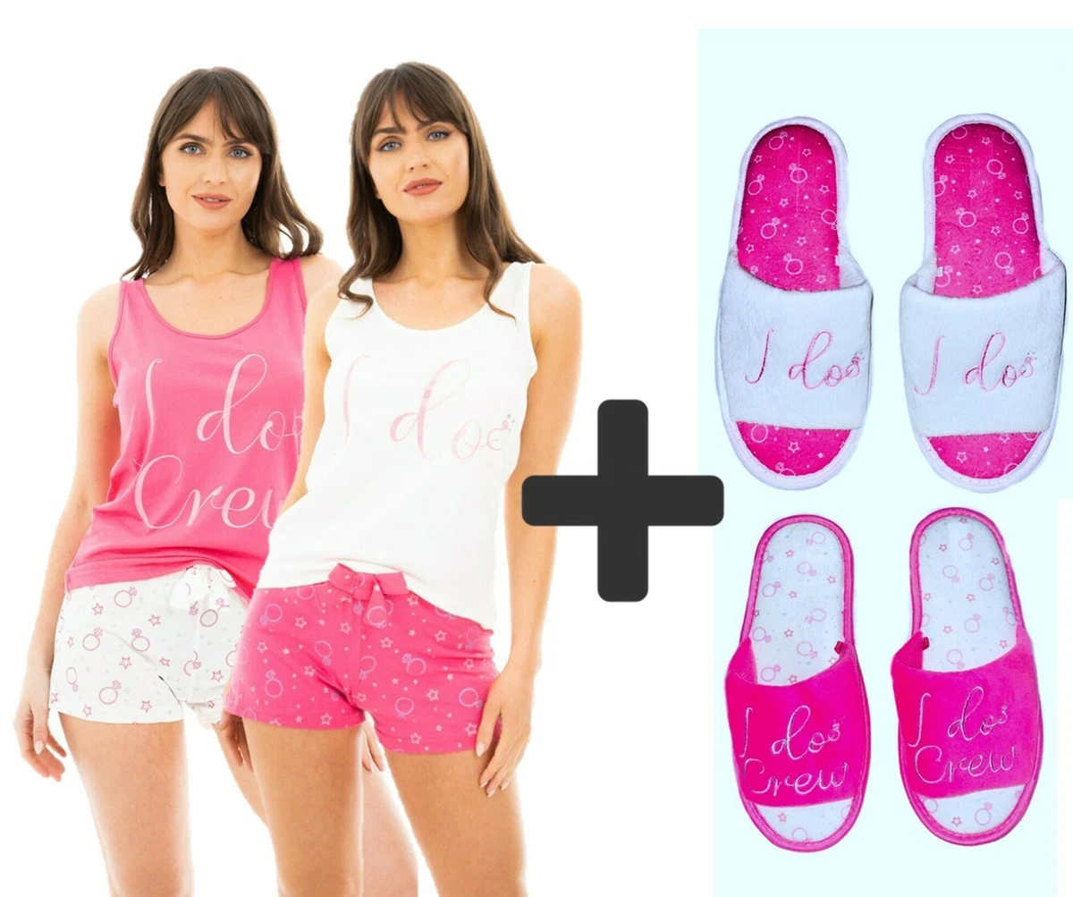 Ladies Ex High Street Pyjamas Slippers Set Summer Short Womens