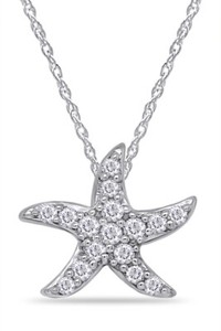Authentic 0.10 Ctw Real Diamond Starfish Pendant Necklace 14K Gold Plated Sterling 18"