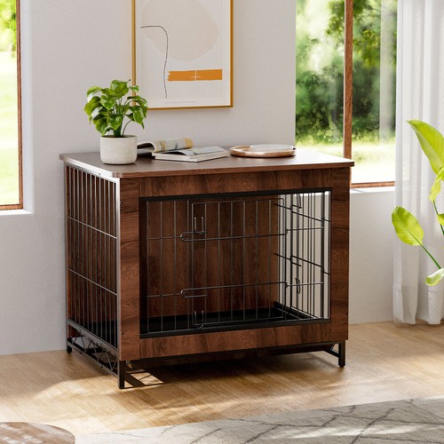 XL Wood Dog Crate Pet Rabbit Cage House Playpen Furniture Kennel End Side Table - Picture 2 of 30