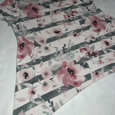 Lularoe Melissa   Tunic White Pink Pansy Peony Roses Floral Stripe 3XL 26/28 24