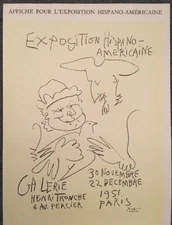 PABLO PICASSO, 1951 Paris Exp. Vintage,Poster,1957 Offset Lithograph Platesigned