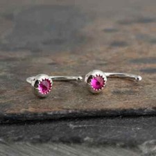Bezel Set Stone Huggie Hoop Earrings in Solid Sterling Silver Handmade Jewelry