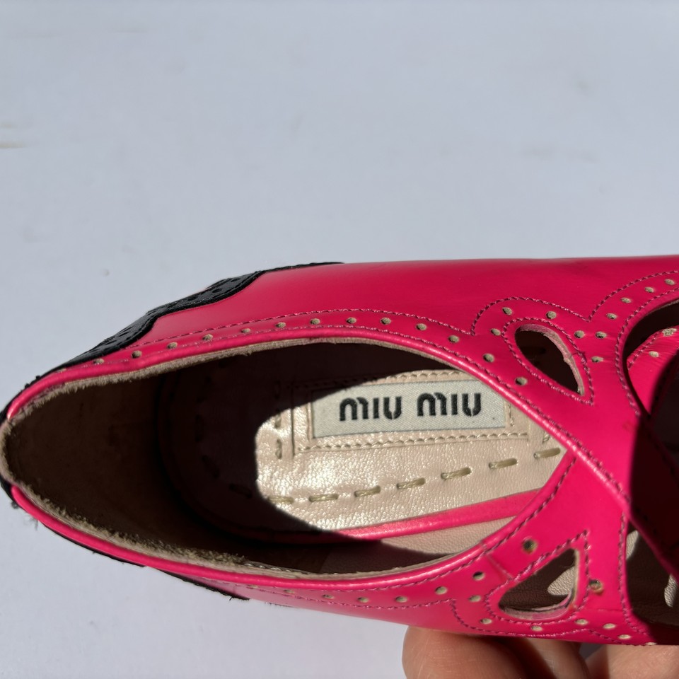 Designer MIU MIU Fluoro Pink Leather Kitten Heel Shoes, Worn once, 35 eBay