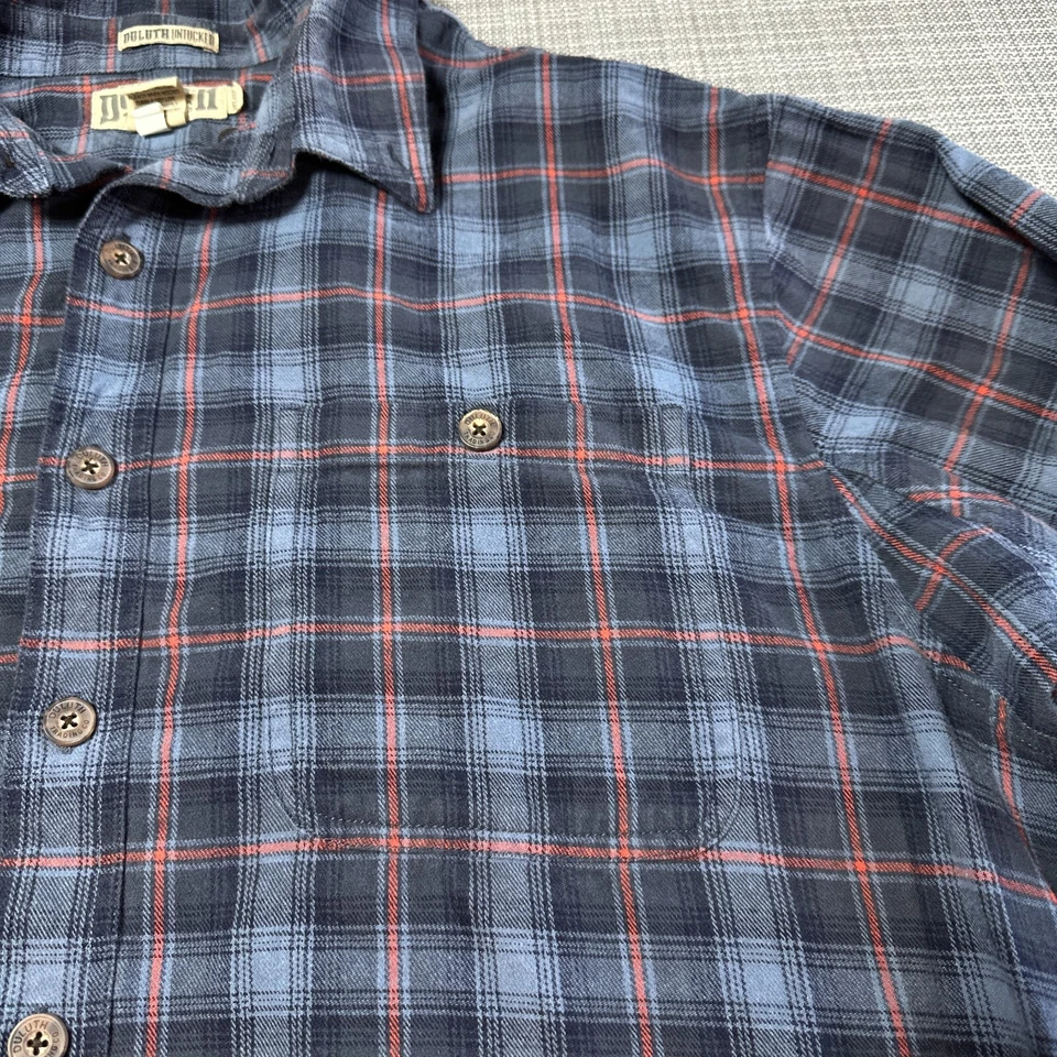 Duluth Trading Flannel Shirt Men XL Tall Blue Plaid Untucked Outdoors Cabin Camp - Image 3 of 4