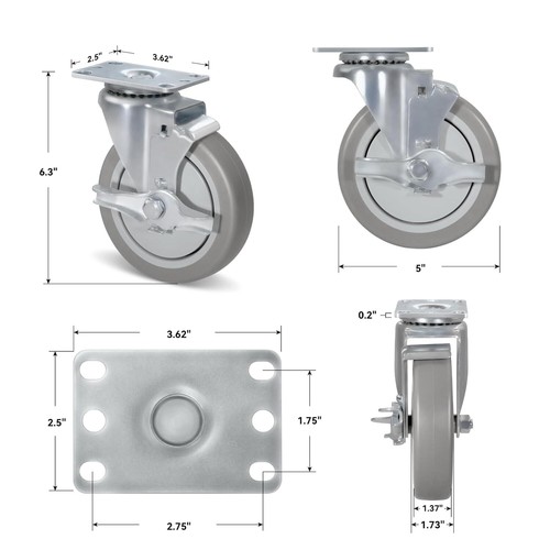 5" Heavy Duty Casters Rubber Wheel Capacity up to 1400 LB - Picture 34 of 56