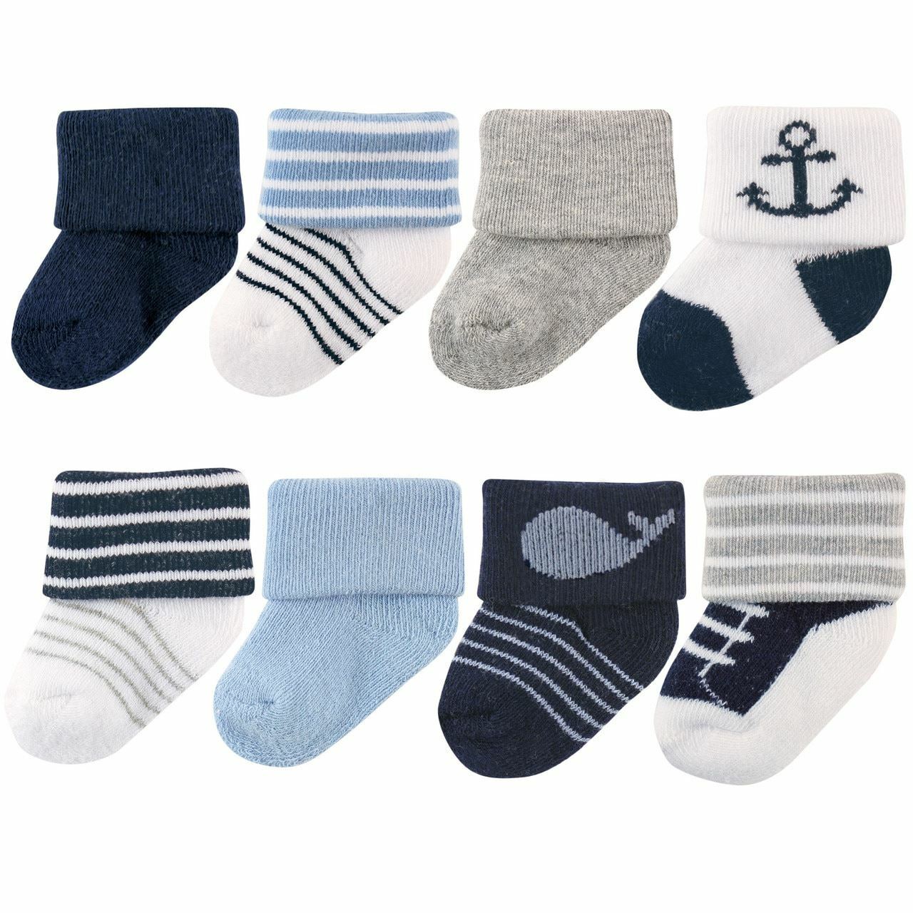 Luvable Friends Newborn Socks, 8-Pack, Nautical