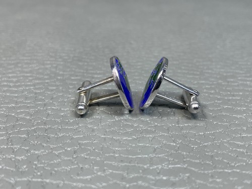 Blue and Green Enamel Globe Sterling Silver  Cuff Links - Picture 3 of 3