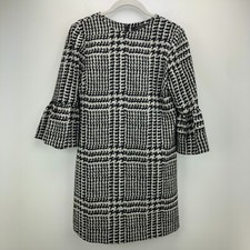 Zara Woman Womens Shift Mini Dress Size XS Black Ivory Abstract 3/4 Bell Sleeve