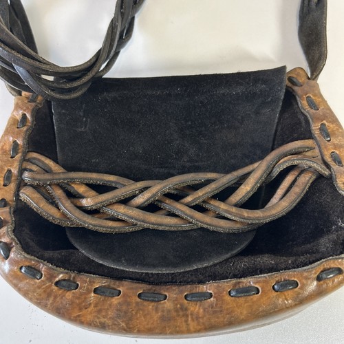 Vintage Early 1960's 1970's Handmade Leather Shoulder Hippy Retro Purse Braided - Picture 17 of 19