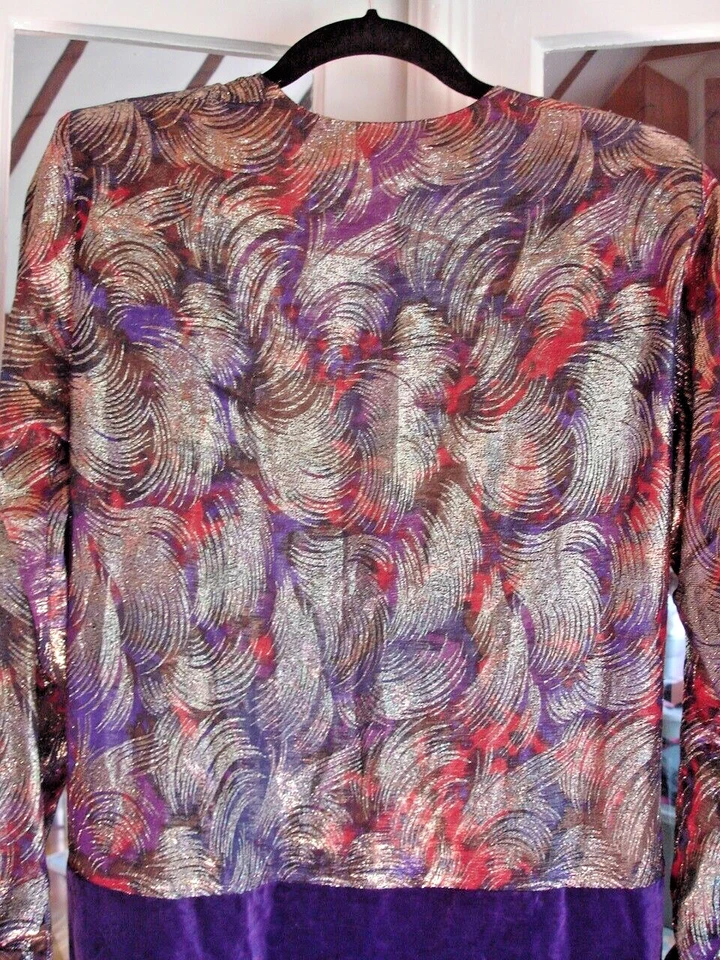 80s GIORGIO ARMANI GLAM SILK LAME VELVET DEEP V PLUNGE EVENING GOWN DRESS ITALY - Image 2 of 4