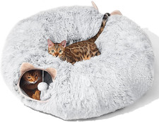 Cat Tunnel w/ Cat Bed for Indoor Cats, under Christmas Tree Soft Plush Peekaboo