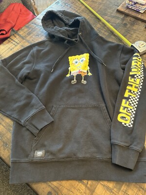 VANS x SPONGEBOB Black OFF THE WALL HOODIE Skate Surf Sweatshirt Men's Size L