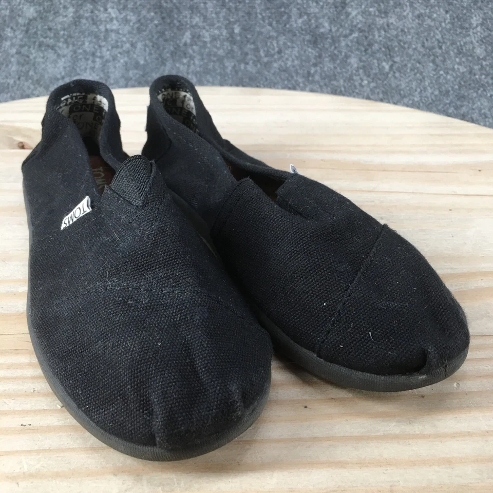 Zapatos Toms Niños 3 Niños Clásicos Alpargata Sin Cordones Mocasines Planos Tela Negra Foto 3 de 4