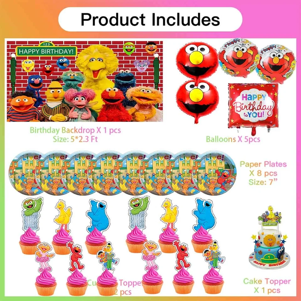 Sesame Street Party Supplies Tableware Cake Toppers Balloons Backdrop Banner - Image 4 of 4