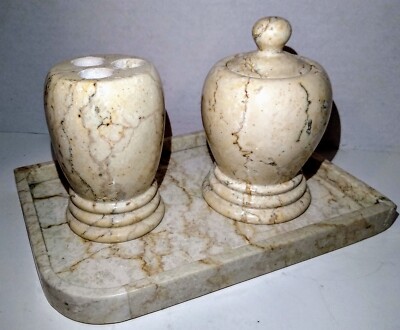 Bathroom / Vanity Marble Tray Set Tan Beige Champagne 3 PC Creative Home Ivory