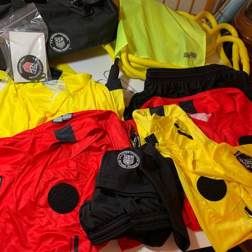 Official Sports Soccer Referee STARTER Kit Duffel Bag 4 Shirts 2 Shorts Flag +