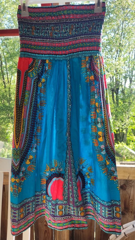 Turquoise African Ankara Dashiki Print High Waist Duel Maxi Dress / Skirt Sz Sm